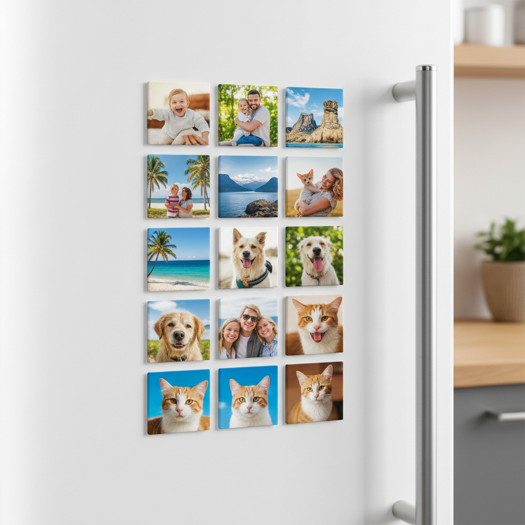 Square magnets on refrigerator